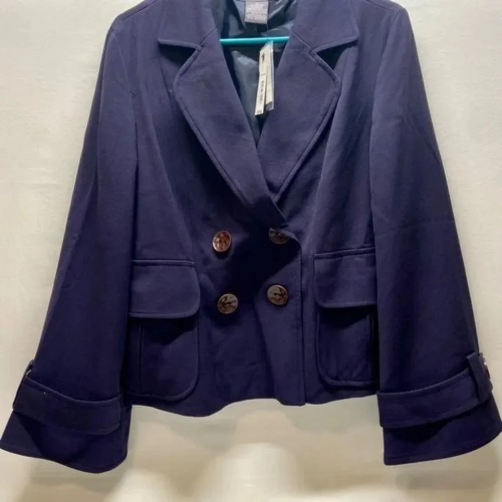 George Blazer Women's 12 Navy Relaxed Modern Fit 4 Button Career Suit Jacket NWT